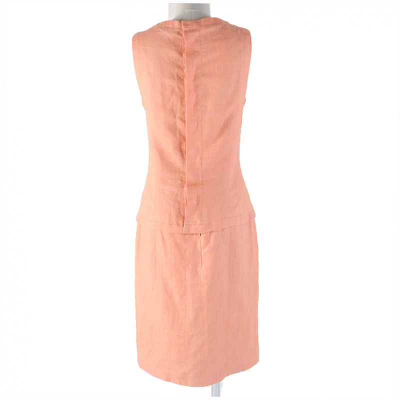 CHANEL Vintage 100% Linen Jacket And Dress Setup Ensemble Orange 36 Made In