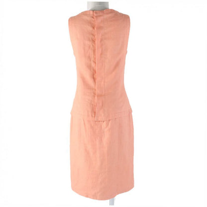 CHANEL Vintage 100% Linen Jacket And Dress Setup Ensemble Orange 36 Made In