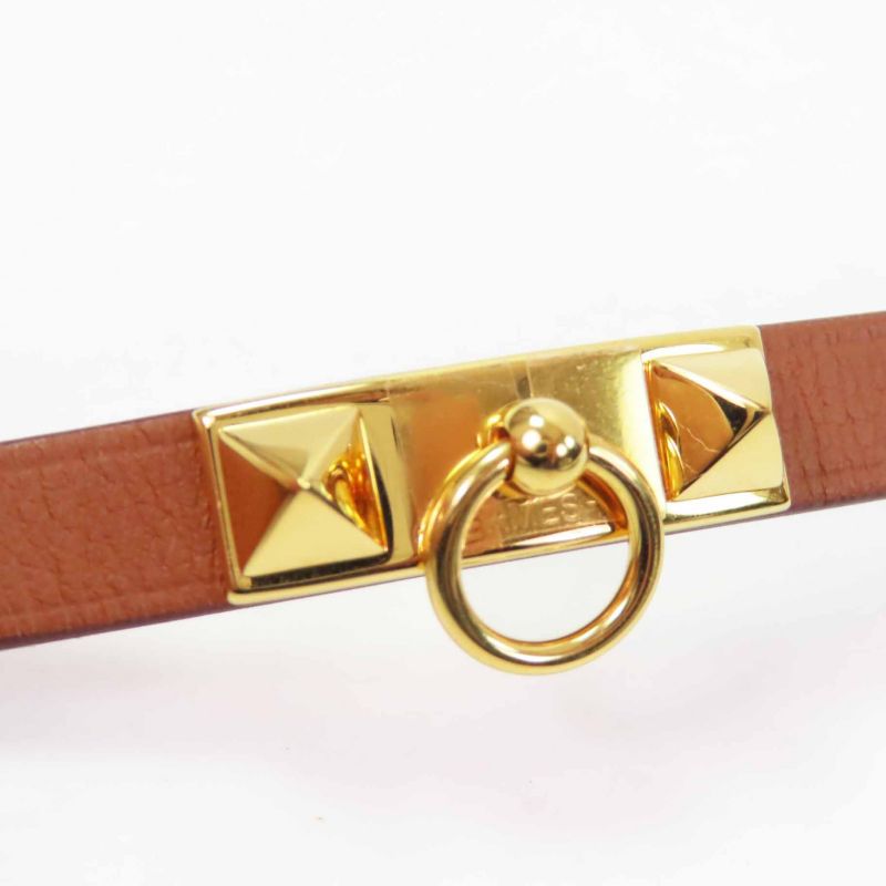 Hermes Rival Mini Gold Hardware Bracelet Bangle Leather Brown T1 With Z