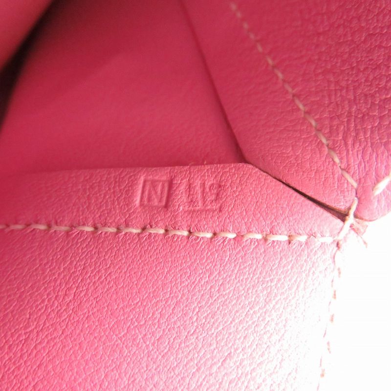 Hermes Pochette Bianca Leather Silver Hardware Pink □N Engraved Pouch 1083
