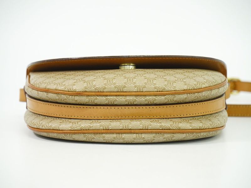 Authentic Celine Macadam Shoulder Bag Pochette PVC Leather Beige Brown Macadam