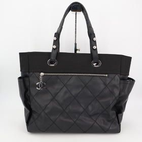 Chanel Paris Biarritz Tote GM Coco Mark Tote Bag Coated Canvas Black A34210