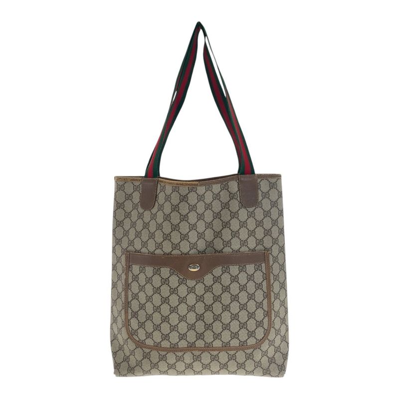 Gucci Old Gucci Sherry Line Beige Gold Hardware GG Plus/leather 3902003 Tote