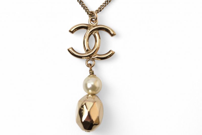 Chanel Necklace Pendant 2way Chanel Coco Mark CC Pearl Motif Gold 17P