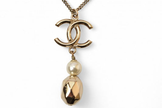 Chanel Necklace Pendant 2way Chanel Coco Mark CC Pearl Motif Gold 17P