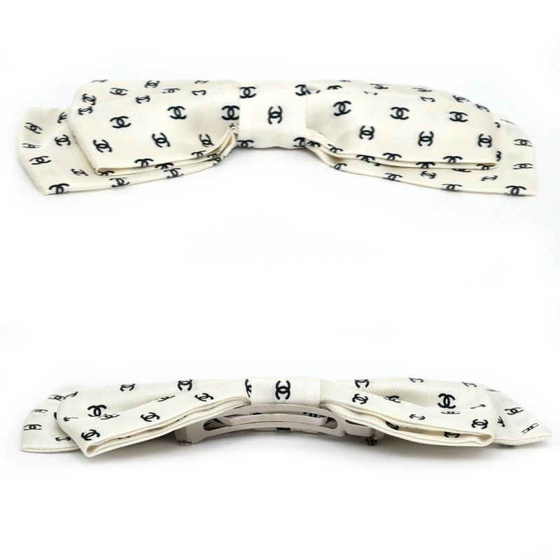 Chanel Valletta Aaa821 Ribbon White Logo COCO Silver-hardware Hair