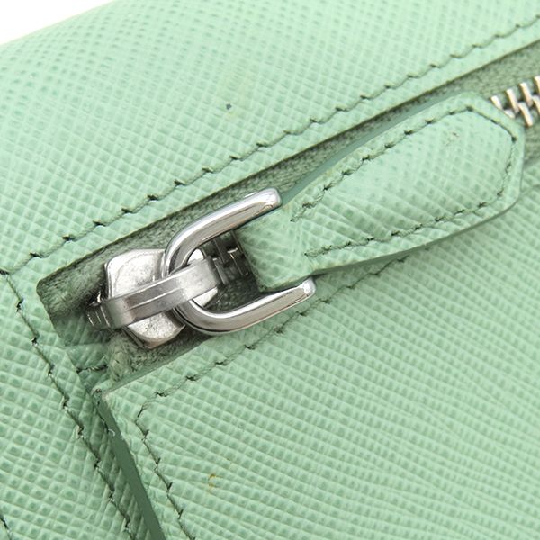 Prada Long Wallet Ribbon Flap Wallet Saffiano Leather Aqua Marina Silver
