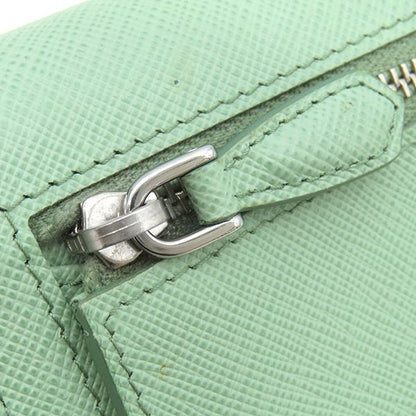 Prada Long Wallet Ribbon Flap Wallet Saffiano Leather Aqua Marina Silver