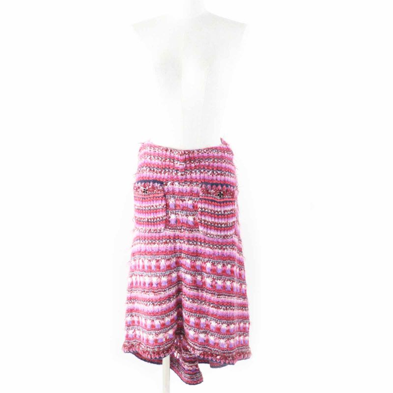 CHANEL P72981 Alpaca Silk Fishtail Tweed Skirt With Coco Mark Buttons Pink