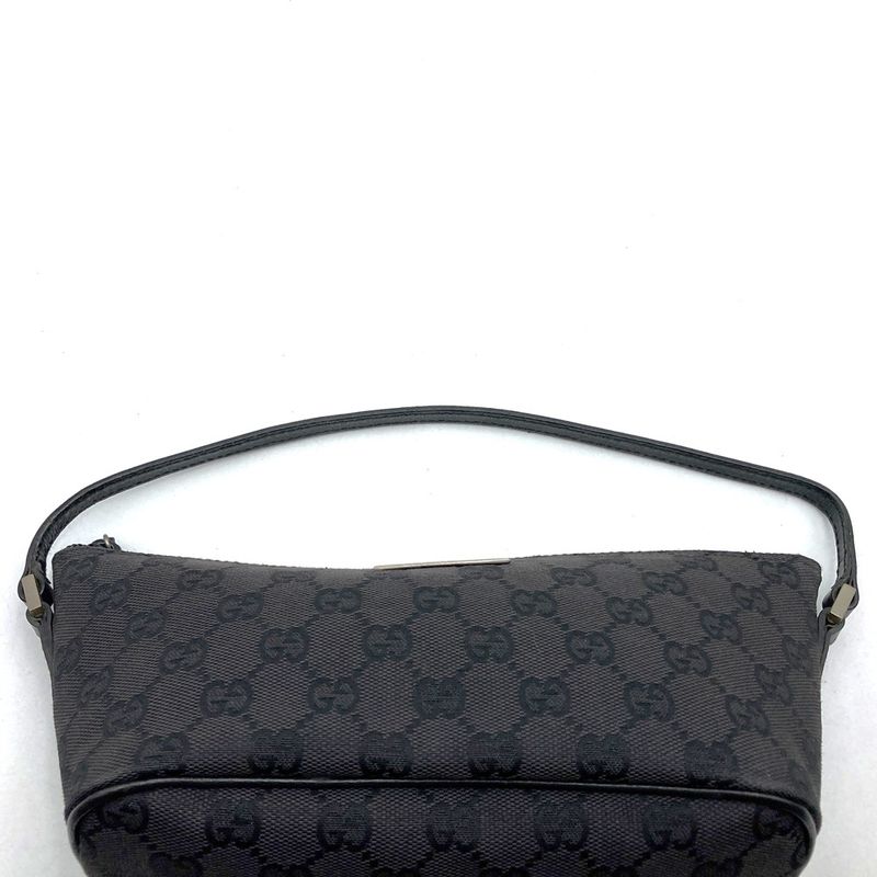 Gucci 039 1103 Handbag Accessory Pouch Black GG Canvas Ladies Men Fashion