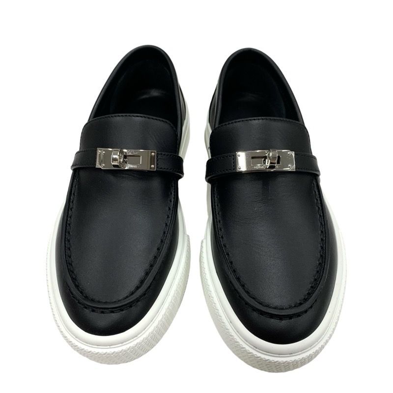Hermes Game Sneakers Shoes Leather Black Silver Unused Slip-on Kelly Hardware