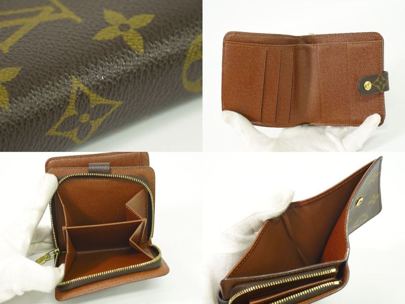 Authentic Louis Vuitton LV Compact Zip Monogram Fold Wallet Brown M61667