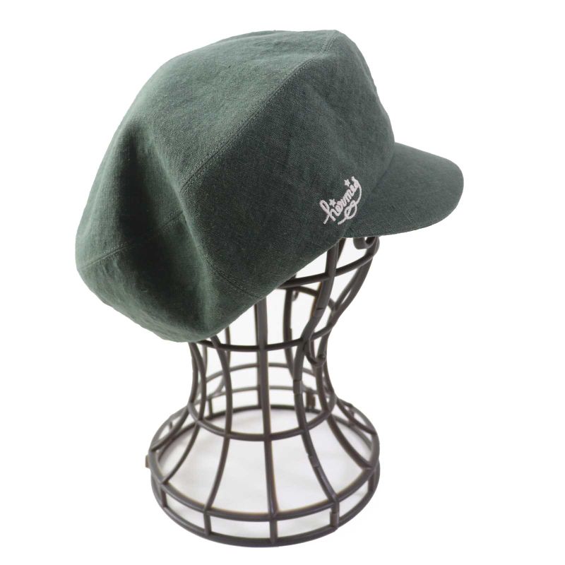 Hermes Paola 100% Linen Logo Embroidery Checkered Lining Cassock Khaki 57 Made