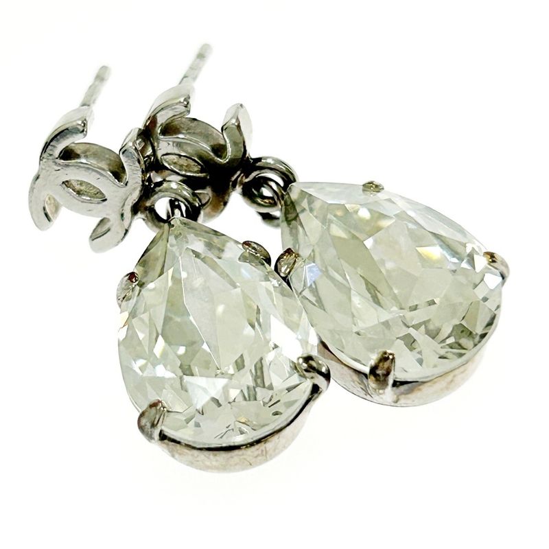 Chanel Metal Rhinestone A12v Coco Mark Swing Earrings Silver 351238 Earrings