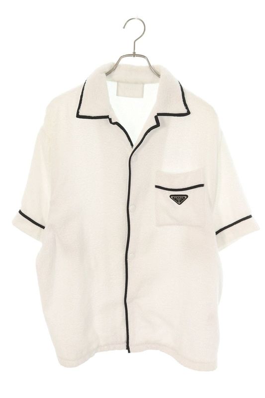 Prada Sc559 Logo Plate Cotton Terry Bow Ring Short Sleeve Shirt Men's M