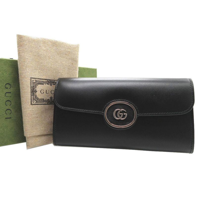Gucci 762167 Minijohn Double Leather Black Bifold Long Wallet 0140 Gucci