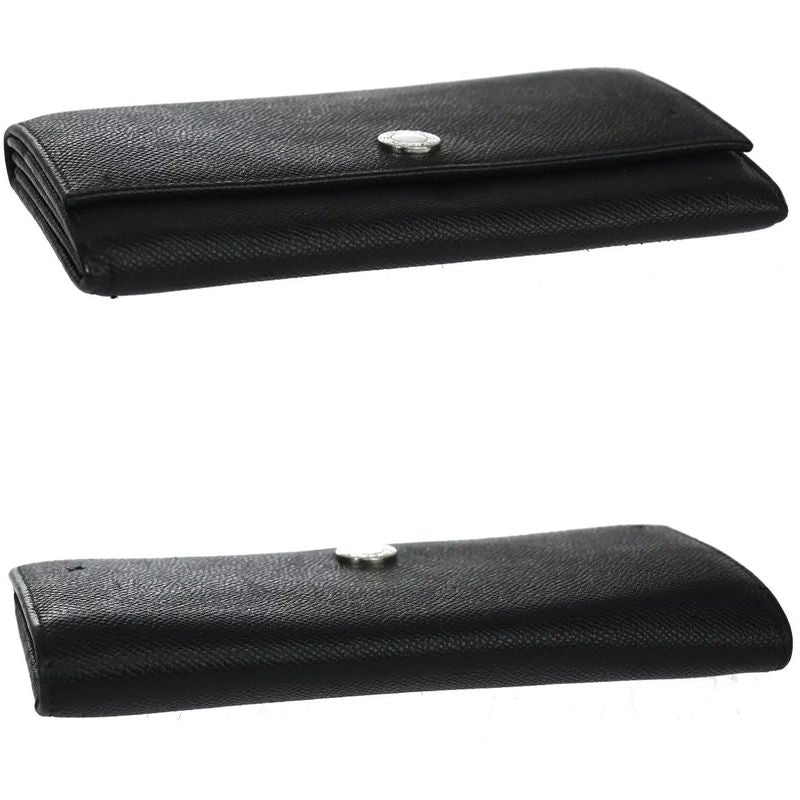 Bvlgari Logo Long Wallet Fold Wallet Black Silver 07bs058