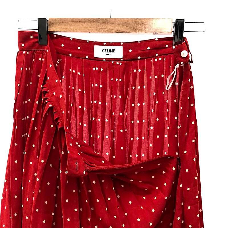 Celine | By Hedi Slimane Edith Liman Dot Print Georgette Pleated Skirt | 36 |
