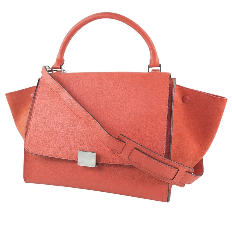 Celine Trapeze 2-way Bag 169543 Calf And Suede Red Ladies Handbag