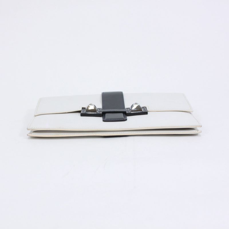 Hermes Medor Box Calf Black And White Clutch Bag Silver