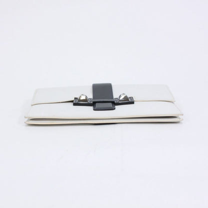 Hermes Medor Box Calf Black And White Clutch Bag Silver
