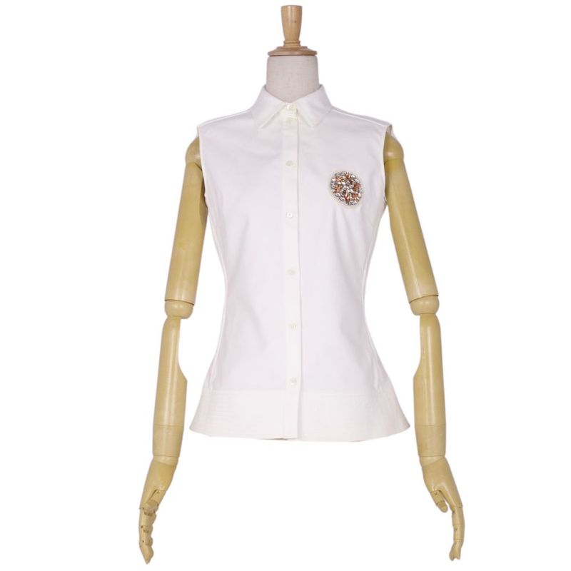 Christian DIOR Shirt Blouse Sleeveless Bijoux Embellished Cotton Top Women's