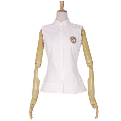 Christian DIOR Shirt Blouse Sleeveless Bijoux Embellished Cotton Top Women's