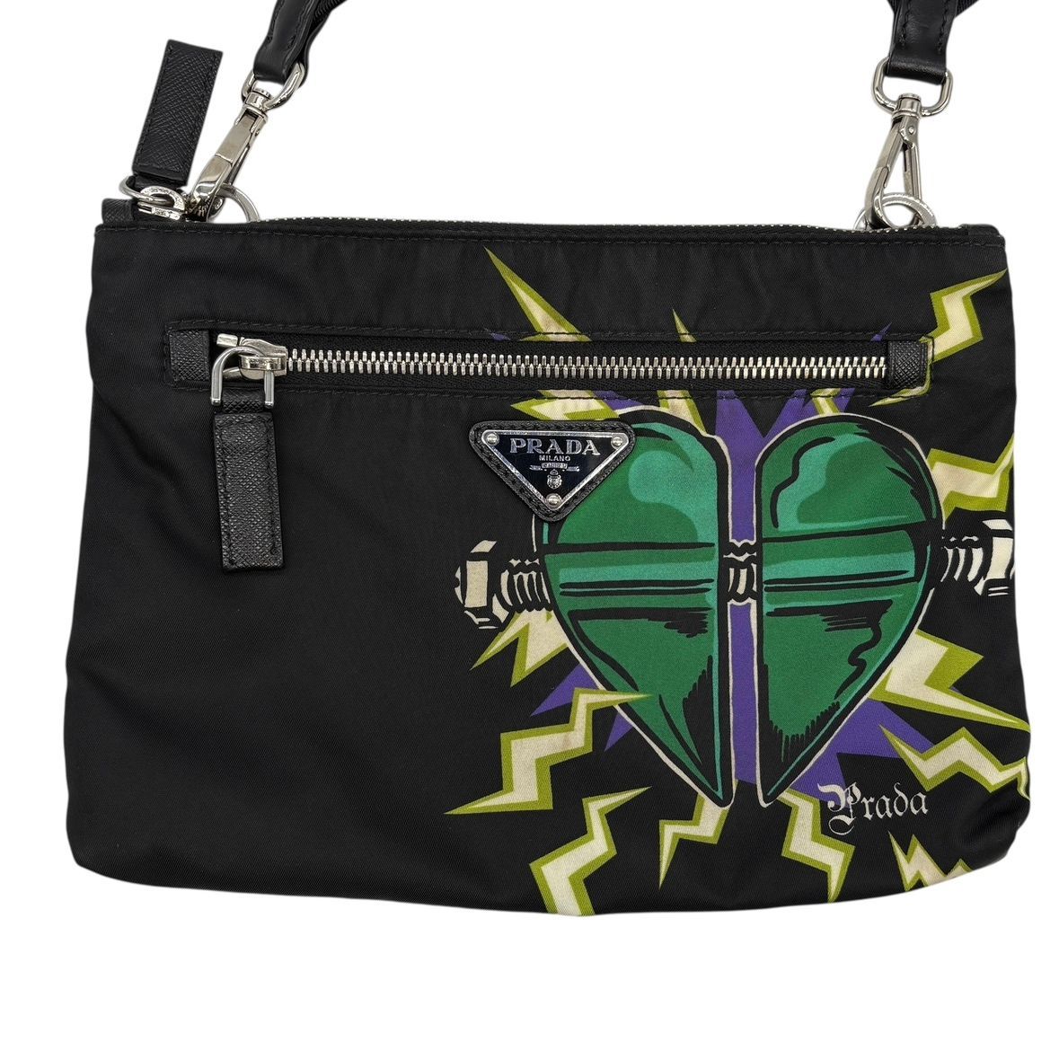 Prada Shoulder Bag Triangle Logo Nylon Universal Frankenstein Silver