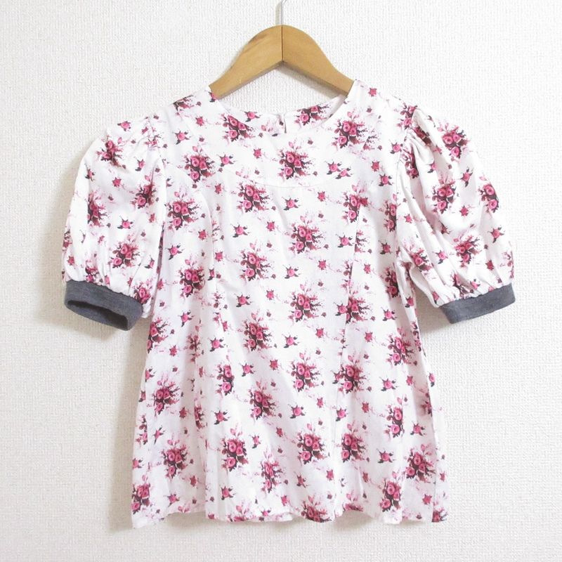 Christian DIOR Rose Print Floral Print Puff Sleeve Short Sleeve Pullover Kids