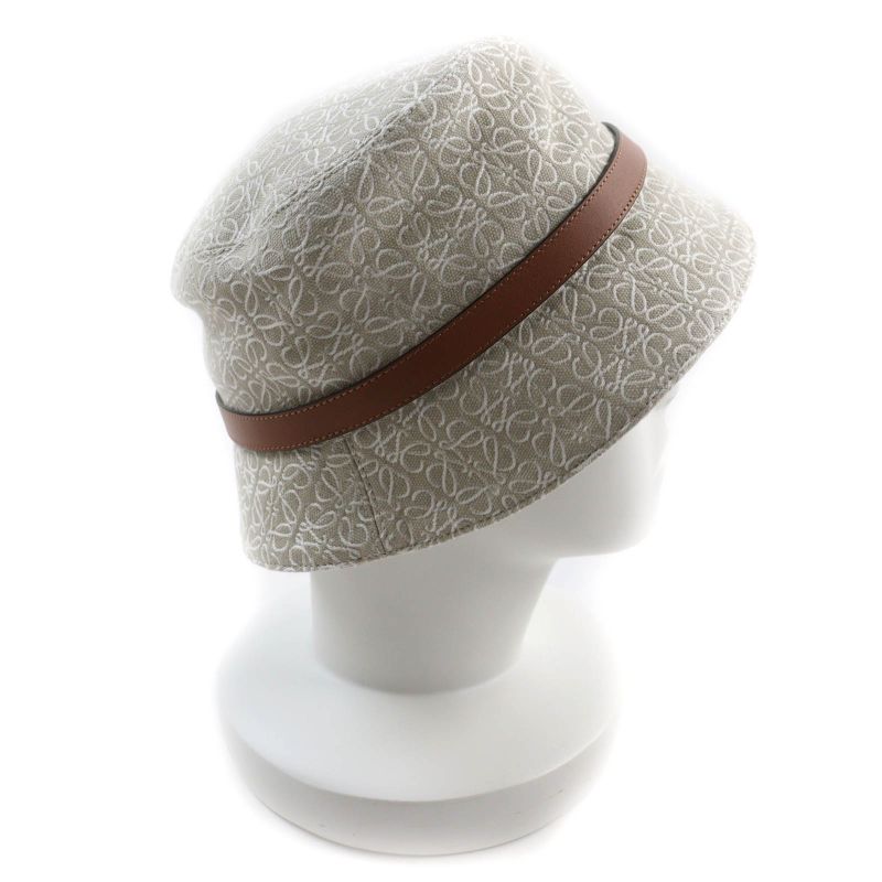 LOEWE K820hb1x41 Anagram Jacquard Logo Leather Use Bucket Hat Ecru/soft White