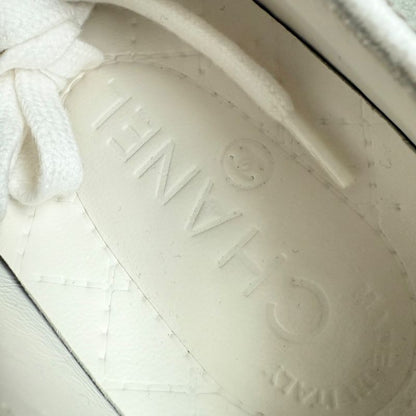 Chanel Coco Mark Leather White Gold Floral Slip on White Women's Branded Shoes