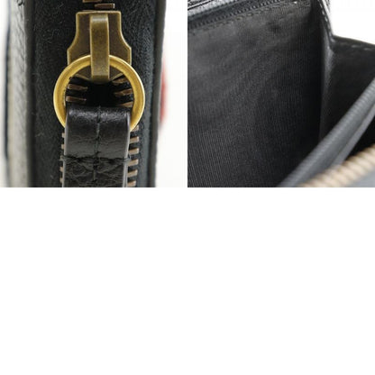 Gucci Round Zipper Embroidery GG Marmont 474584 Leather Black Unisex Long Wallet
