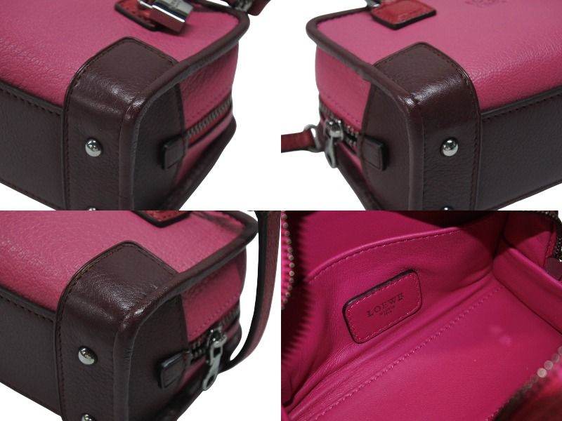 Loewe Amazona Micro Mini 2-Way Shoulder Bag Pouch Leather Pink Bordeaux Silver — view 8