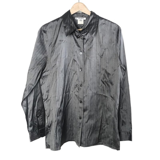 Celine Long Sleeve Shirt Blouse Size 40 M Women - Grey Silk/stripes