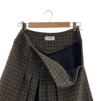 Celine - Wool Check Pleated Long Skirt - 38 - Multicolor - Women