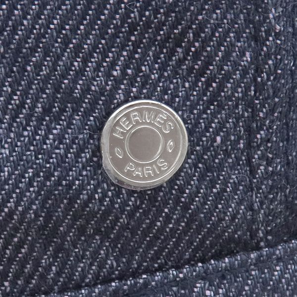 Hermes Beret Gabriel Hemp Indigo #57 Silver Hardware Never Used Blue Navy Blue