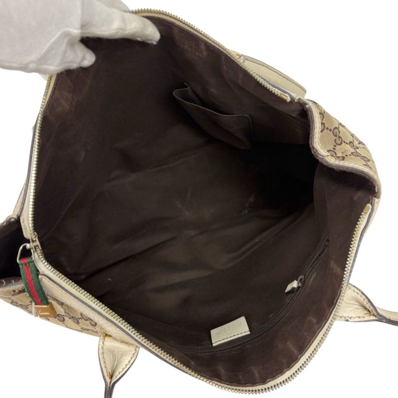 Gucci Tote Bag Sherry Line GG Canvas Brown White