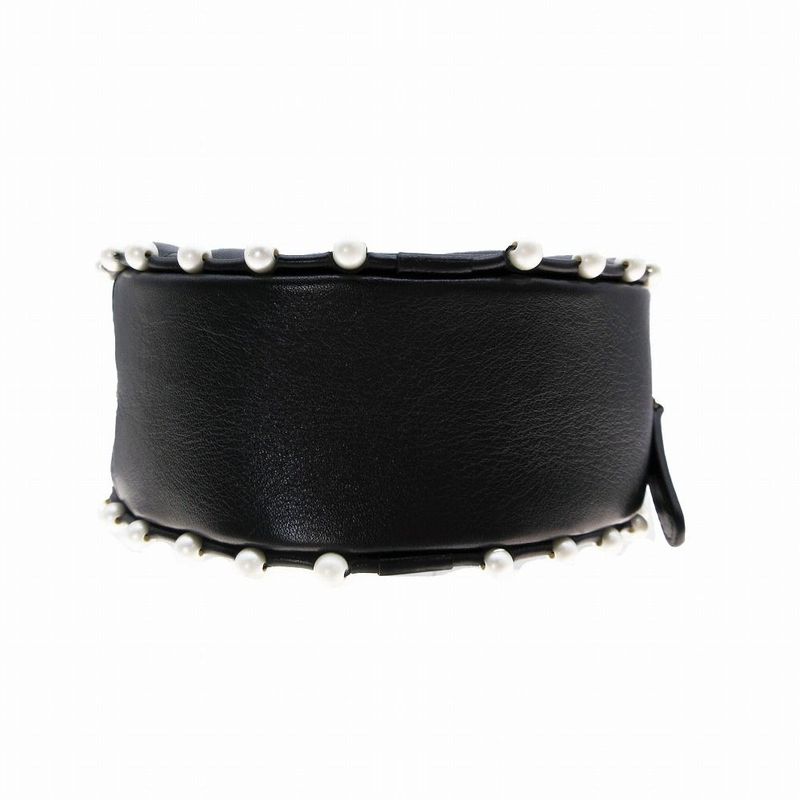 Chanel Lambskin Round Pearl Chain Matelasse Mini Shoulder Bag 29th Black Ladies