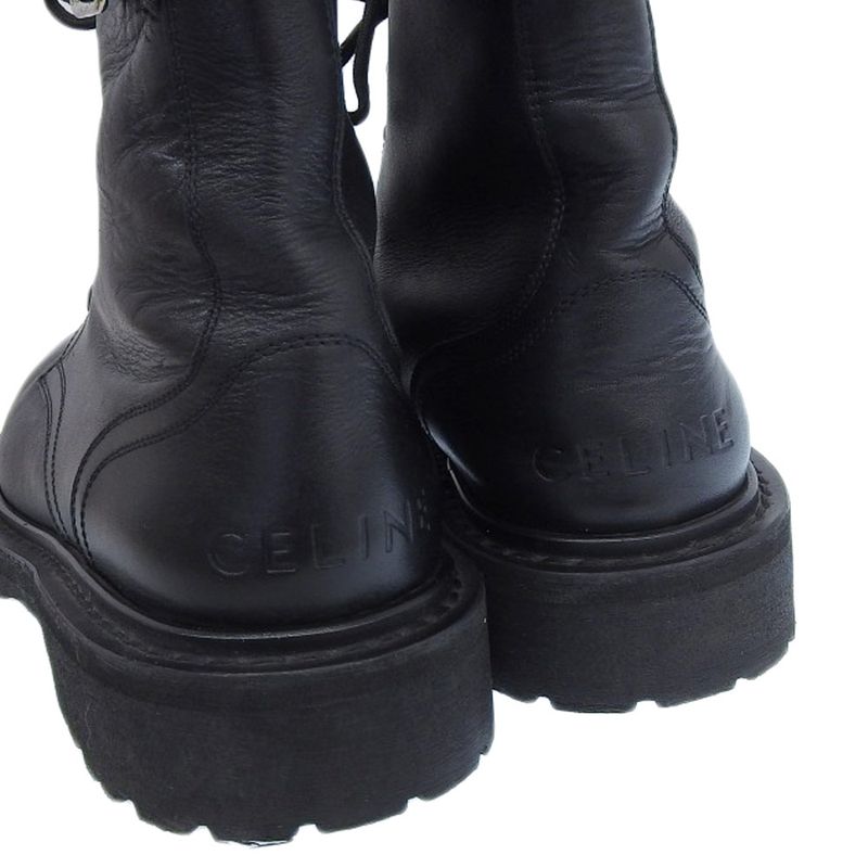 Boxed Super Celine 2021 Buckle LACE UP Boots Leather Ranger Combat Boots Shoes