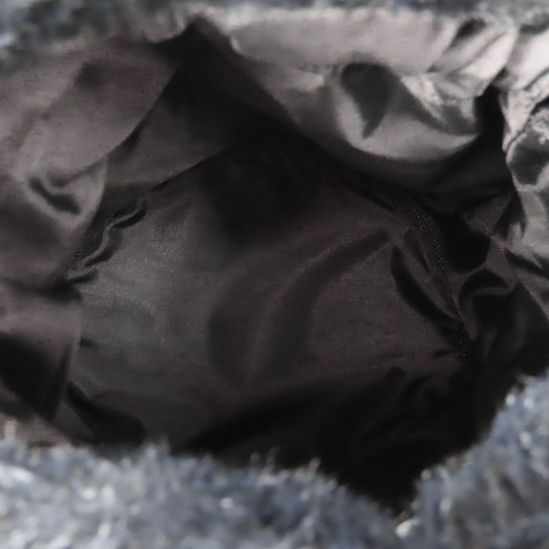 Celine Pouch Drawstring Fur Nylon Black Gold Hardware Logo Circle Small Bag