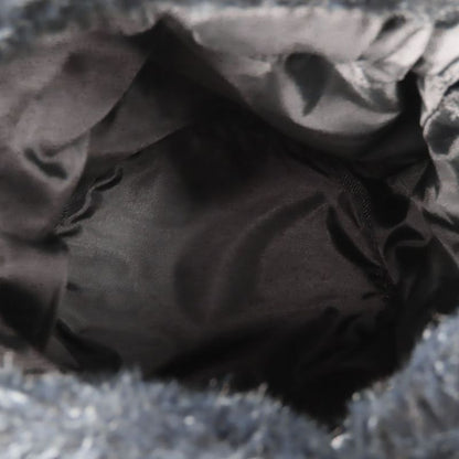 Celine Pouch Drawstring Fur Nylon Black Gold Hardware Logo Circle Small Bag