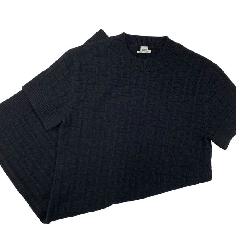 Hermes Dress Wool Black Knit Short Sleeve