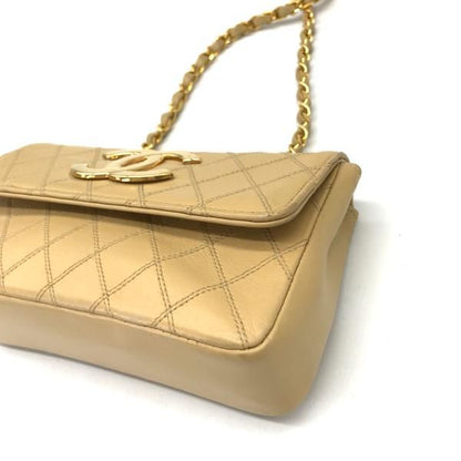 Chanel Big CC Logo Bicolor Quilted Chain Shoulder Bag Beige
