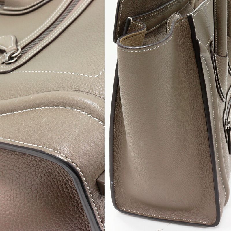 Celine Tote Handbag Luggage Micro Shopper Drummed Calfskin Pickpocket (gray)