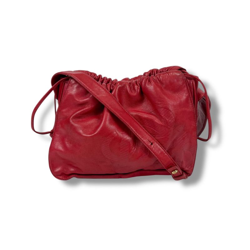 Loewe Drawstring Shape Mini Shoulder Bag Anagram Logo Red Nappa Leather