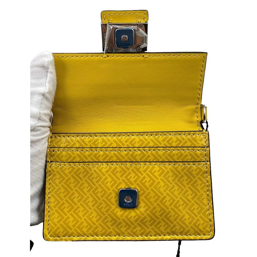 Fendi Flat Baguette Shoulder Bag Card Case Calf Leather Yellow Silver Hardware