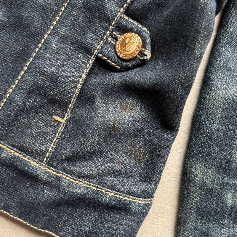 Louis Vuitton Logo Gold Button Stone Glitter Denim Jacket 34 XS Women