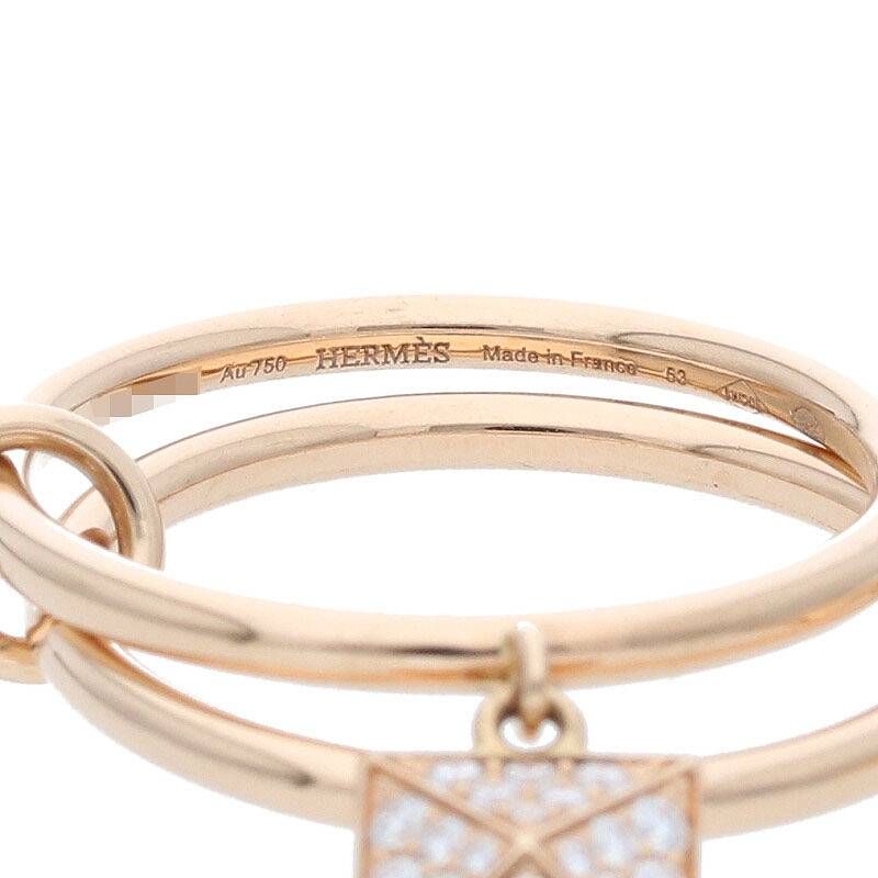 Hermes Clous De H 18K Pink Gold Diamond Tassel Ring Ladies 12.5