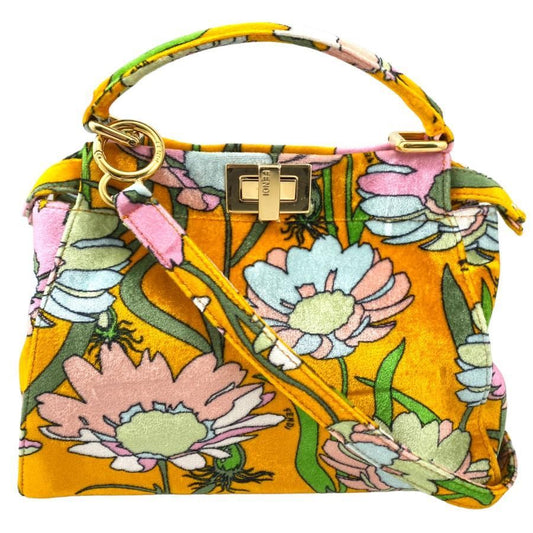 Fendi Peekaboo Iconic Velour Orange Yellow Shoulder Bag Handbag With