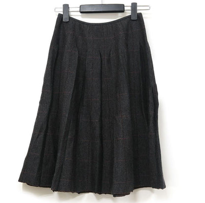 Chanel Knit Pleated Skirt 36 Wool Brown-gray Lamé Yarn